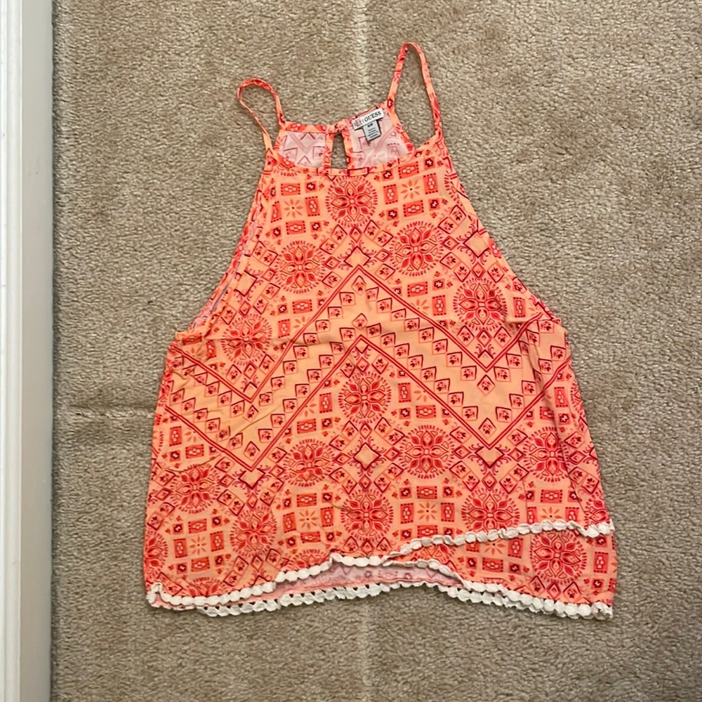 High Neck Cropped Length Coral/Pink Guess Tank Top Size S